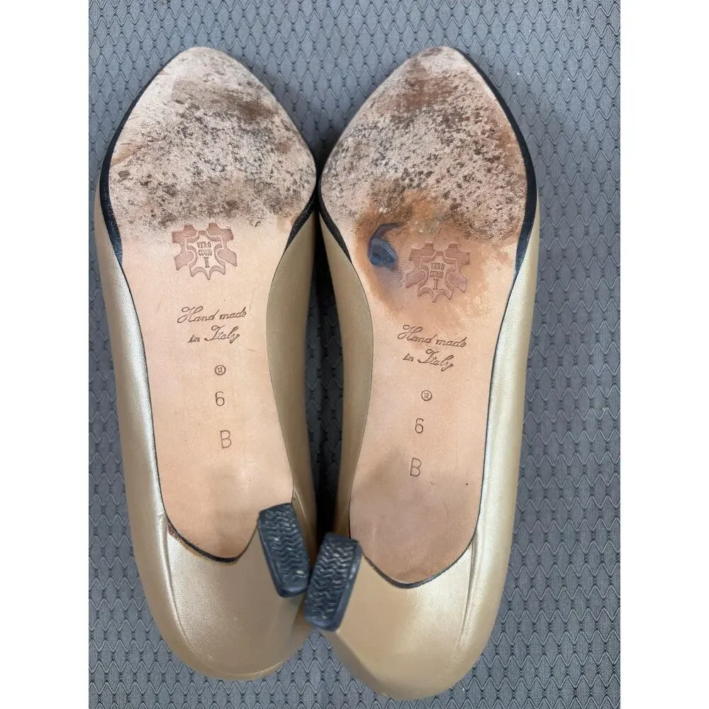 Magik By Amalfi Shoes Womens Size 6B Gold Leather Pointed Toe Pumps Italy